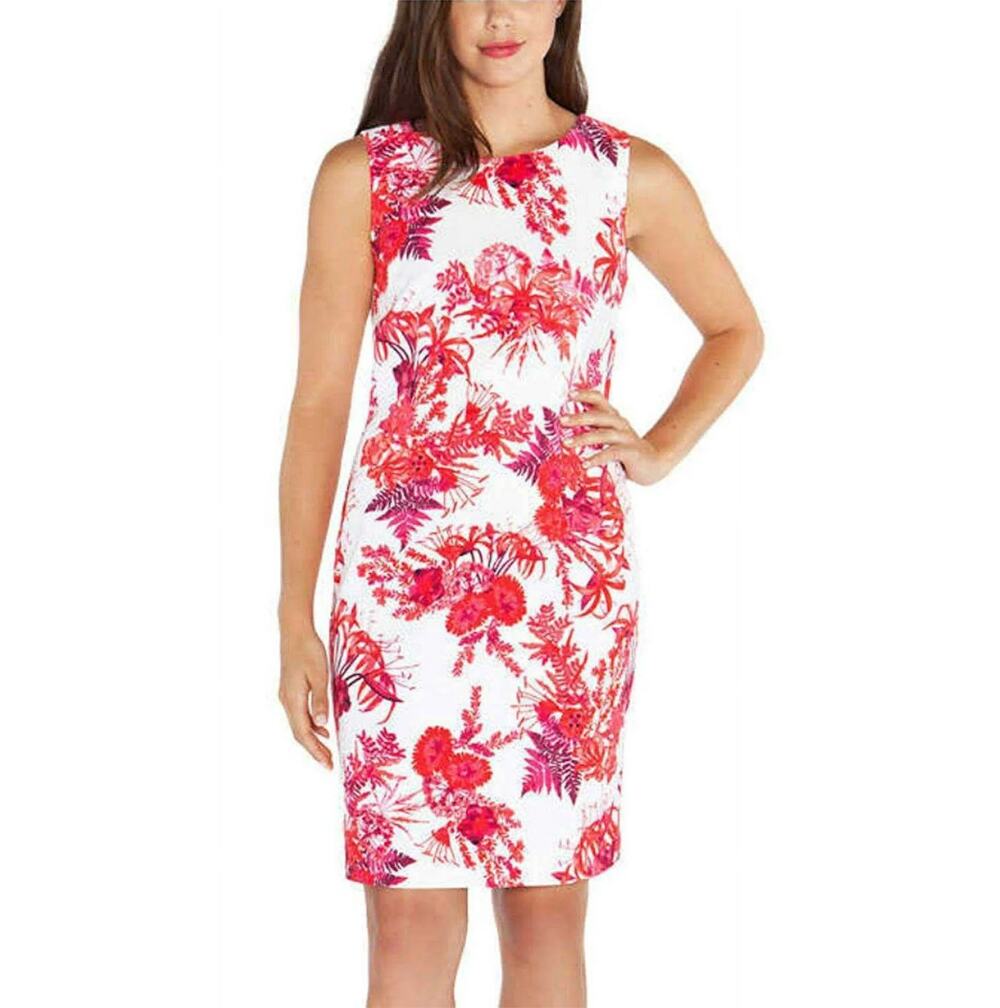 Mario Serrani Italy White Pink Floral Sleeveless Sheath Dress